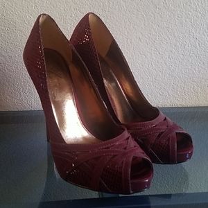 Charles by Charles David Red Snake Print Peep Toe